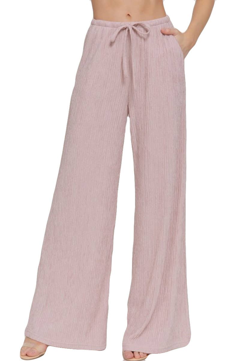 Waistband Crinkle Knit Long Pants