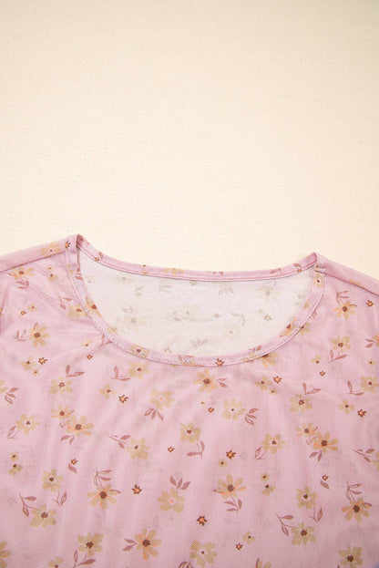 Vintage Floral Print Southern Style Mesh Long Sleeve Top
