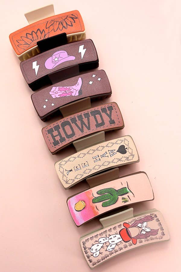 JUMBO FAUX LEATHER WESTERN COWGIRL HAIR CLAW