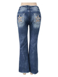 Star-Embroidered Straight-Leg Slim Stretch Jeans