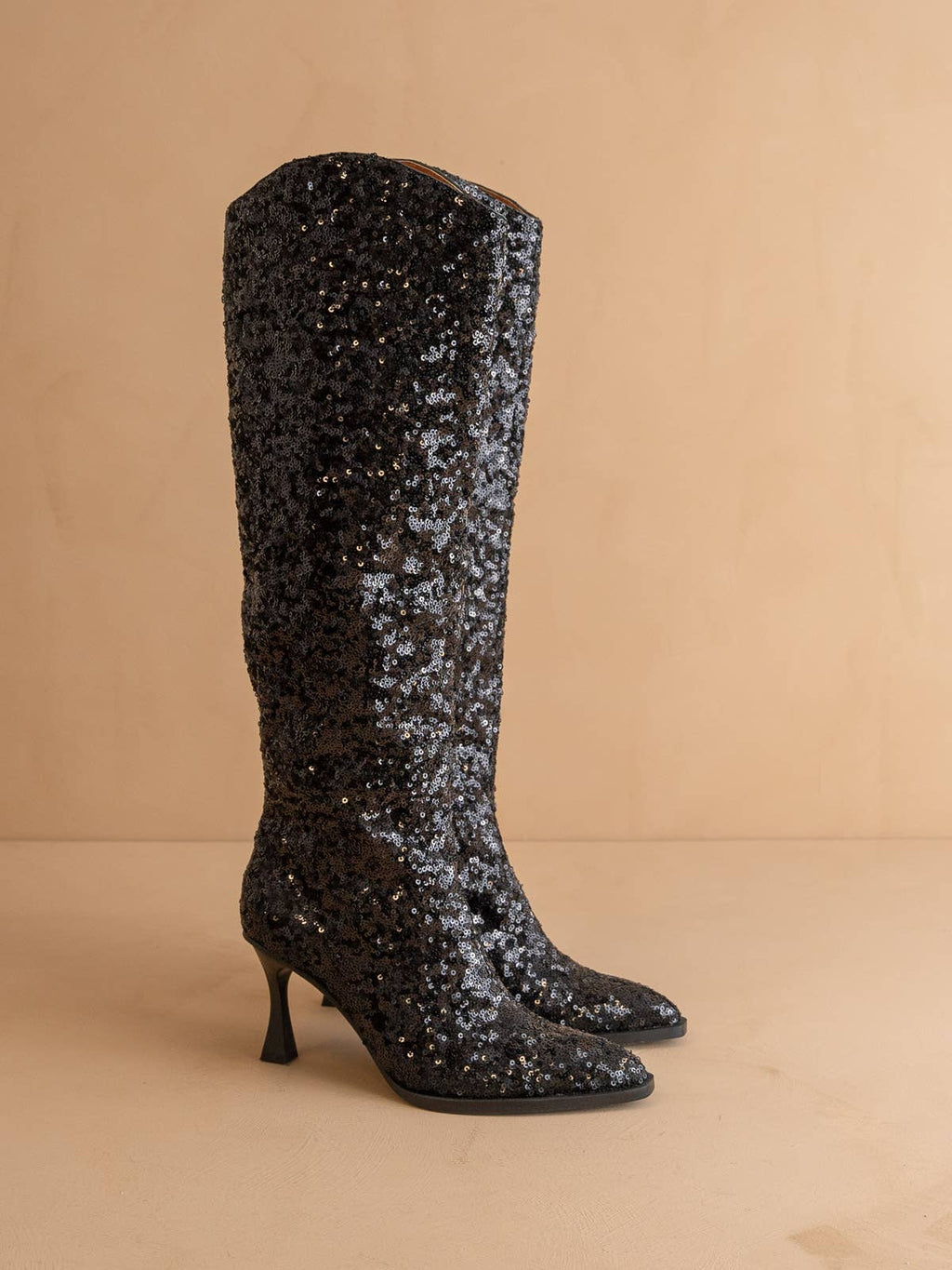The Jewel Black | Knee High Sequin Boot