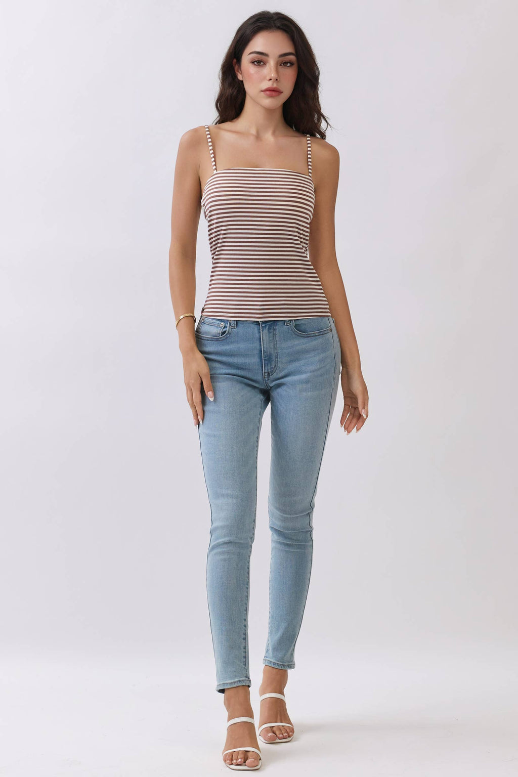STRIPED DOUBLE LINED  REMOVABLE BUILT-IN BRA TOP