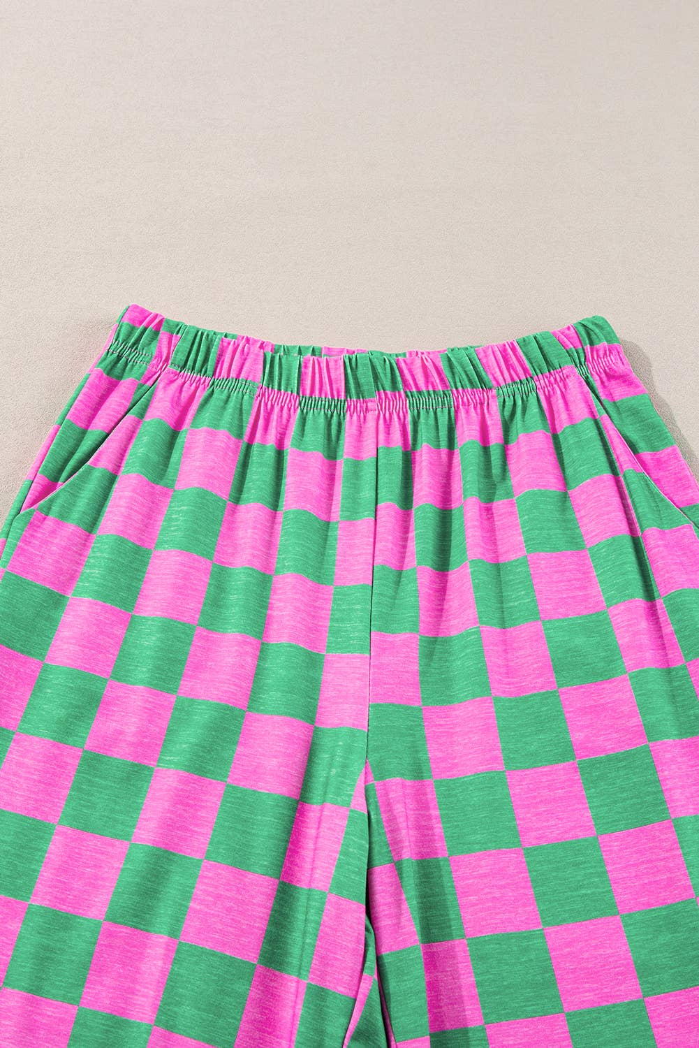 2-Tone Checked Print High Waist Wide Leg Pants | BLACK AND WHITE