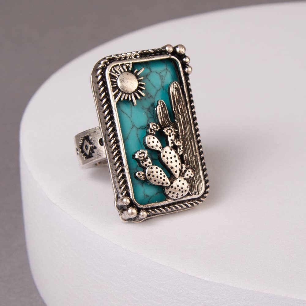 Western Desert Stretch Ring in Oxidized Silver-Tone Metal