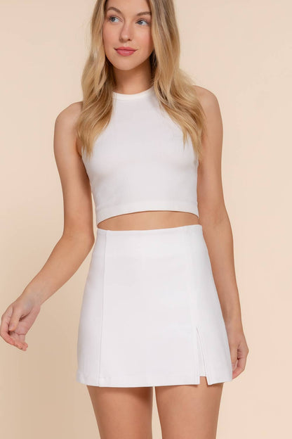Side Zipper Front Slit Ponte Mini Skort
