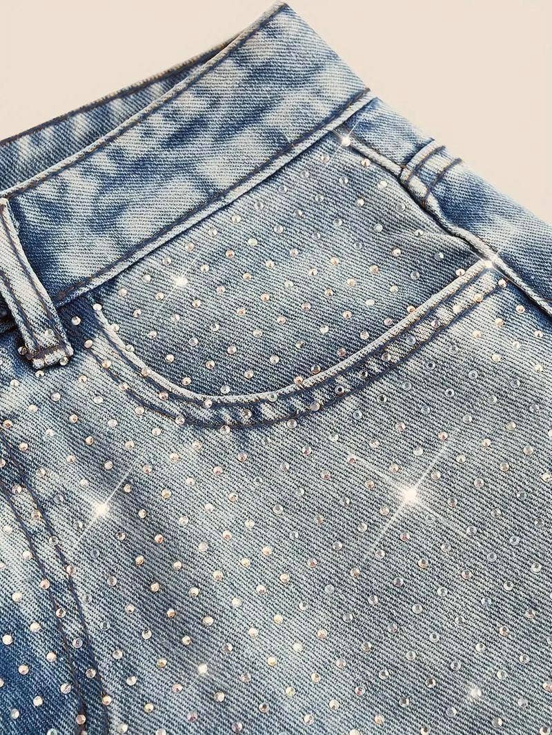 Chic Shiny Rhinestone Straight Jeans