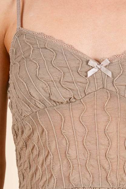 RUFFLE BOTTOM SATIN BOW CAMI